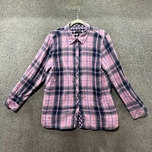 Talbots Button Up Shirt Women XL Pink Plaid Cotton Long Sleeve